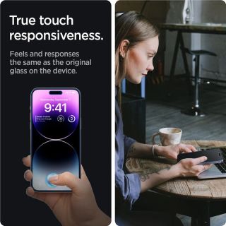 Spigen Glass EZ Fit Privacy iPhone 14 Pro betekintésgátló kijelzővédő üvegfólia + felhelyező - 2db