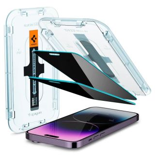 Spigen Glass EZ Fit Privacy iPhone 14 Pro Max betekintésgátló kijelzővédő üvegfólia + felhelyező - 2db