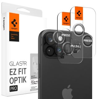 Spigen Glass tR Ez Fit Optik Pro iPhone 14 / 14 Plus / 15 / 15 Plus kamera lencsevédő üvegfólia + felhelyező - 2db - átlátszó