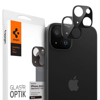 Spigen Glass tR Optik iPhone 14 / 14 Plus / 15 / 15 Plus kamerasziget lencsevédő üvegfólia - 2db - fekete