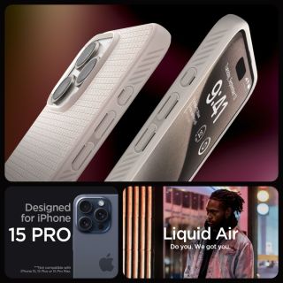 Spigen Liquid Air iPhone 15 Pro Max szilikon hátlap tok - natúr titán