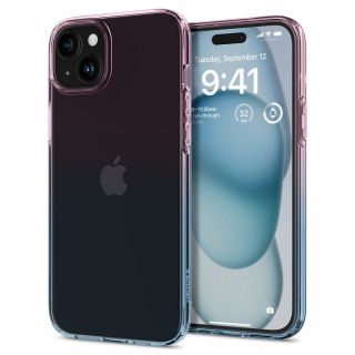 Spigen Liquid Crystal iPhone 15 szilikon hátlap tok - rózsaszín/kék