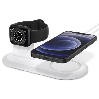 Spigen 2in1 MagFit Duo MagSafe iPhone + Apple Watch állvány (kábelek nélkül) - fehér