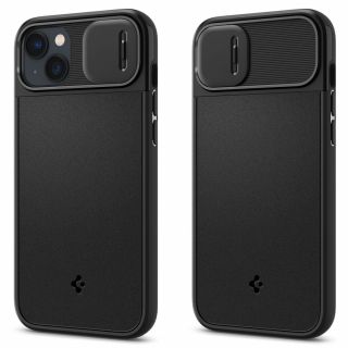 Spigen Optik Armor MagSafe iPhone 14 Plus ütésálló szilikon hátlap tok kameravédővel - fekete
