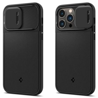 Spigen Optik Armor MagSafe iPhone 14 Pro ütésálló szilikon hátlap tok kameravédővel - fekete