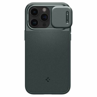 Spigen Optik Armor Mag MagSafe iPhone 15 Pro szilikon hátlap tok kameravédővel - zöld