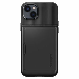 A kiváló minőségű fekete színű Spigen Slim Armor Cs iPhone 14 Plus ütésálló bankkártya tartós hátlap tok stílusában illeszkedik a modern Apple termékekhez.