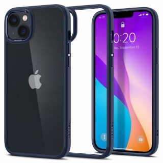 Az elegáns kék színű Spigen Ultra Hybrid iPhone 14 Plus kemény hátlap tok stílusában illeszkedik az iPhone modellek modern és fiatalos stílusvilágához. 