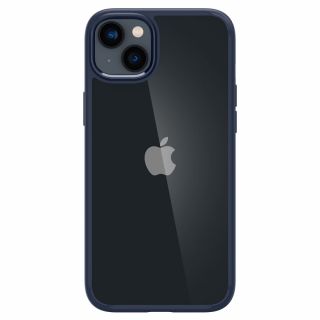 Az elegáns kék színű Spigen Ultra Hybrid iPhone 14 Plus kemény hátlap tok stílusában illeszkedik az iPhone modellek modern és fiatalos stílusvilágához. 