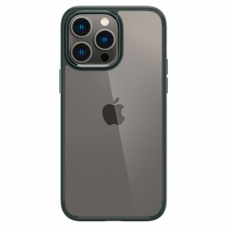 A zöld színű Spigen Ultra Hybrid iPhone 14 Pro Max kemény hátlap tok kifejezetten a letisztult eleganciát kedvelő iPhone tulajdonosoknak tervezett modell. 