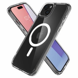 Spigen Ultra Hybrid MagSafe iPhone 15 Plus ütésálló szilikon hátlap tok - átlátszó/fehér