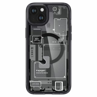 Spigen Ultra Hybrid MagSafe iPhone 15 Plus ütésálló szilikon hátlap tok - mintás/fekete