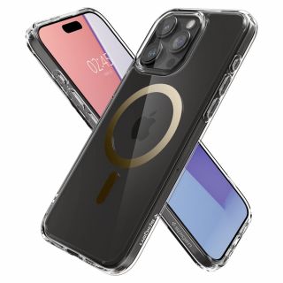 Spigen Ultra Hybrid Mag MagSafe iPhone 15 Pro Max ütésálló szilikon hátlap tok - átlátszó/arany