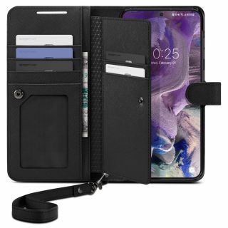 Spigen Wallet S Plus Samsung Galaxy S23 kinyitható bőr tok - fekete