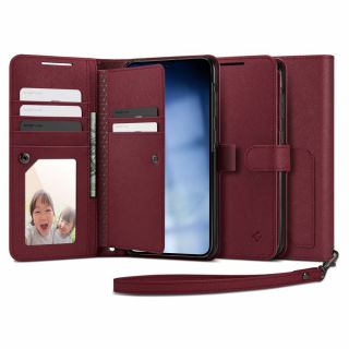 Spigen Wallet S Plus Samsung Galaxy S23+ Plus kinyitható bőr tok - burgundy