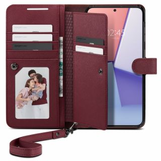 Spigen Wallet S Plus Samsung Galaxy S23+ Plus kinyitható bőr tok - burgundy