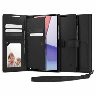 Spigen Wallet S Plus Samsung Galaxy S23 Ultra kinyitható bőr tok - fekete