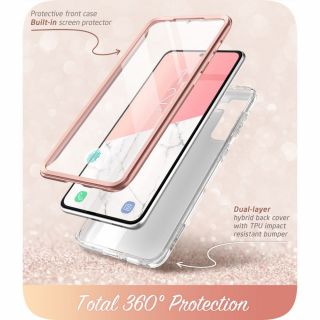 Supcase Cosmo Samsung Galaxy S21 FE ütésálló hátlap tok kijelzővédővel - rózsaszín márvány