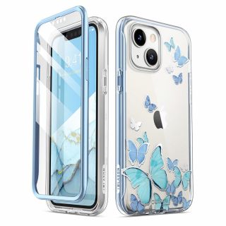 Supcase Cosmo iPhone 14 Plus szilikon ütésálló tok + előlap - kék/lepkés
