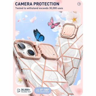 Supcase Cosmo Mag MagSafe iPhone 15 ütésálló tok kijelzővédővel - márvány/rózsaszín