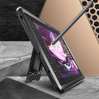 Supcase Unicorn Beetle Pro Samsung Galaxy Tab S9 FE 10,9" X510 / X516B ütésálló tok + állvány + előlap - fekete