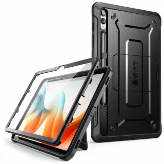 Supcase Unicorn Beetle Pro Samsung Galaxy Tab S9+ Plus 12,4" X810 / X816B szilikon ütésálló tok + állvány + előlap - fekete
