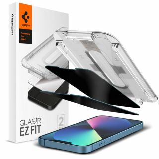 Spigen GLAS.tR EZ Fit Privacy iPhone 13 / 13 Pro sötétített kijelzővédő üvegfólia + felhelyező - 2db