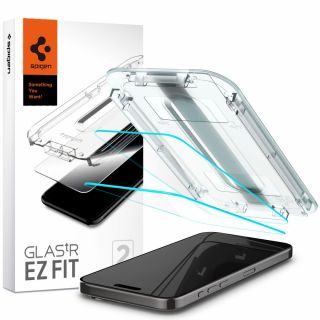 Spigen GLAS.tR EZ Fit iPhone 15 Pro kijelzővédő üvegfólia felhelyezőkerettel - 2db