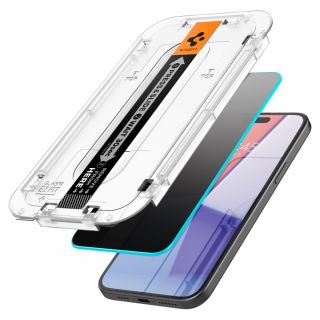 Spigen GLAS.tR EZ Fit Privacy iPhone 15 Pro Max betekintésgátló kijelzővédő üvegfólia felhelyezőkerettel - 2db