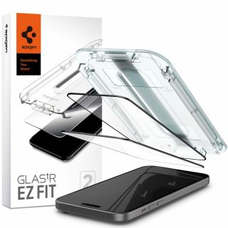 Spigen GLAS.tR EZ Fit Full Cover iPhone 15 teljes kijelzővédő üvegfólia felhelyezőkerettel - 2db