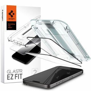 Spigen GLAS.tR EZ Fit Full Cover iPhone 15 Pro teljes kijelzővédő üvegfólia felhelyezőkerettel - 2db