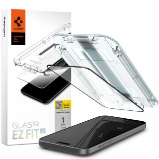 Spigen GLAS.tR EZ Fit Full Cover iPhone 15 teljes kijelzővédő üvegfólia felhelyezőkerettel