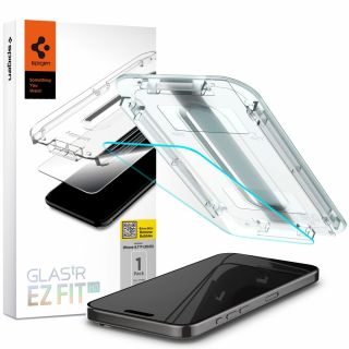 Spigen GLAS.tR EZ Fit iPhone 15 Pro kijelzővédő üvegfólia felhelyezőkerettel