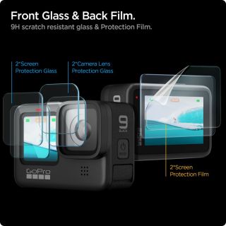 Spigen Glas.tR Slim GoPro Hero 9 / 10 / 11 / 12 lencse + előlapi + hátlapi kijelzővédő - (2+2+2 db)