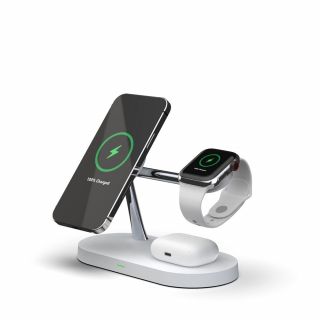 Tech-Protect 3in1 MagSafe iPhone + Apple Watch + AirPods Qi vezeték nélküli töltő állvány - fehér