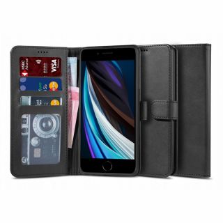 Tech-Protect Wallet2 iPhone SE (2022/2020) / 8 / 7 kinyitható bőr tok - fekete