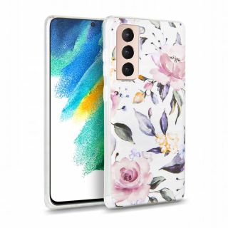 Tech-Protect Floral Samsung Galaxy S21 FE szilikon tok - fehér
