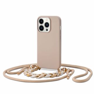 Tech-Protect Icon Chain iPhone 14 Pro szilikon hátlap tok nyakpánttal - bézs