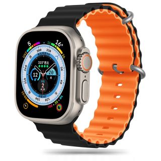 iKi Apple Watch 45mm / 44mm / 42mm / Ultra 49mm Óceán szilikon szíj - fekete/narancssárga