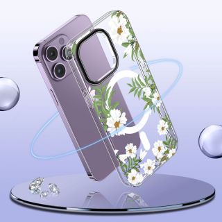 Tech-Protect Magmood MagSafe iPhone 11 Pro szilikon hátlap tok - virágos/lila