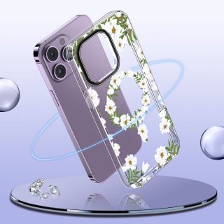 Tech-Protect Magmood MagSafe iPhone 15 Pro Max szilikon hátlap tok - virágos/fehér