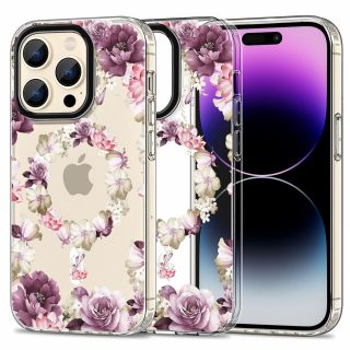 Tech-Protect Magmood MagSafe iPhone 15 Pro szilikon hátlap tok - virágos/rózsaszín