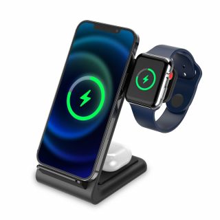 Tech-Protect A20 3in1 iPhone + Apple Watch + AirPods Qi vezeték nélküli töltő állvány - fekete