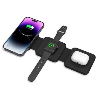 Tech-Protect Qi15W-A24 3in1 MagSafe iPhone + Apple Watch + AirPods Qi vezeték nélküli töltő állvány - fekete