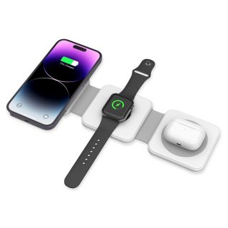 Tech-Protect Qi15W-A24 3in1 MagSafe iPhone + Apple Watch + AirPods Qi vezeték nélküli töltő állvány - fehér