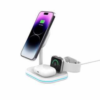 Tech-Protect A27 3in1 MagSafe iPhone + Apple Watch + AirPods QI vezeték nélküli töltő állvány - fehér