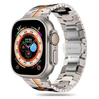 iKi Titanium Apple Watch 45mm / 44mm / 42mm / Ultra 49mm fém szíj - titán/narancssárga