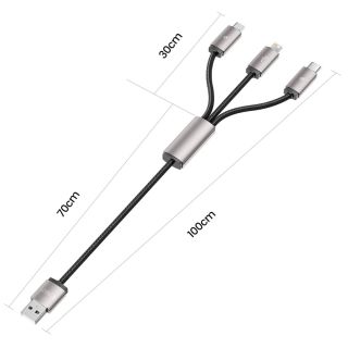 Tech-Protect UltraBoost USB-A 3in1 Lightning - USB-C - Micro-USB kábel 3,5A - 100cm - szürke