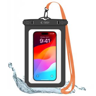 Tech-Protect univerzális vízálló okostelefon tok + nyakpánt - fekete/ narancssárga