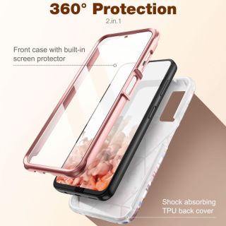 Tech-Protect Velar Samsung Galaxy A14 5G / 4G ütésálló hátlap tok kijelzővédővel - rózsaszín márvány